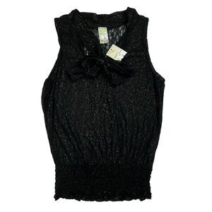 Alex & Jane Black Lace Top Metallic Shimmer Sheer Ruched Small USA MT2792-L